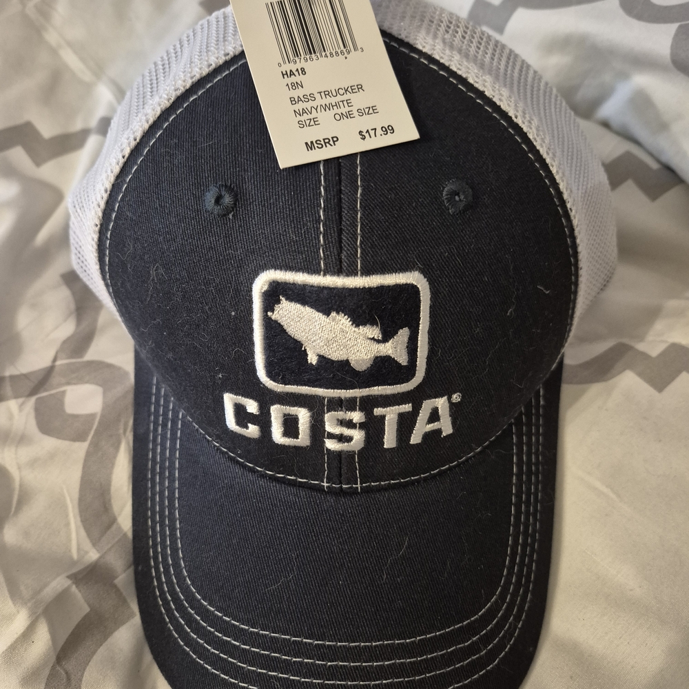 Costa Dark Blue and White Bass Trucker Hat NEW